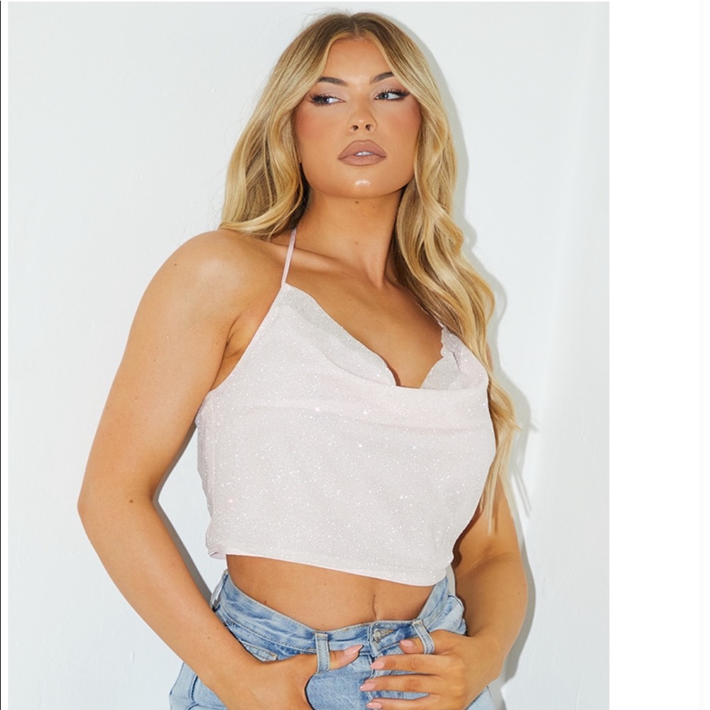 Light Pink Sparkle Halter Top